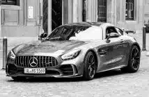 grayscale photo of mercedes benz coupe